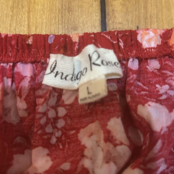 Indigo Rose Womens Red Floral Scoopneck Dress-Sz L-Peasant-Prairie-Cottagecore - Picture 2 of 9